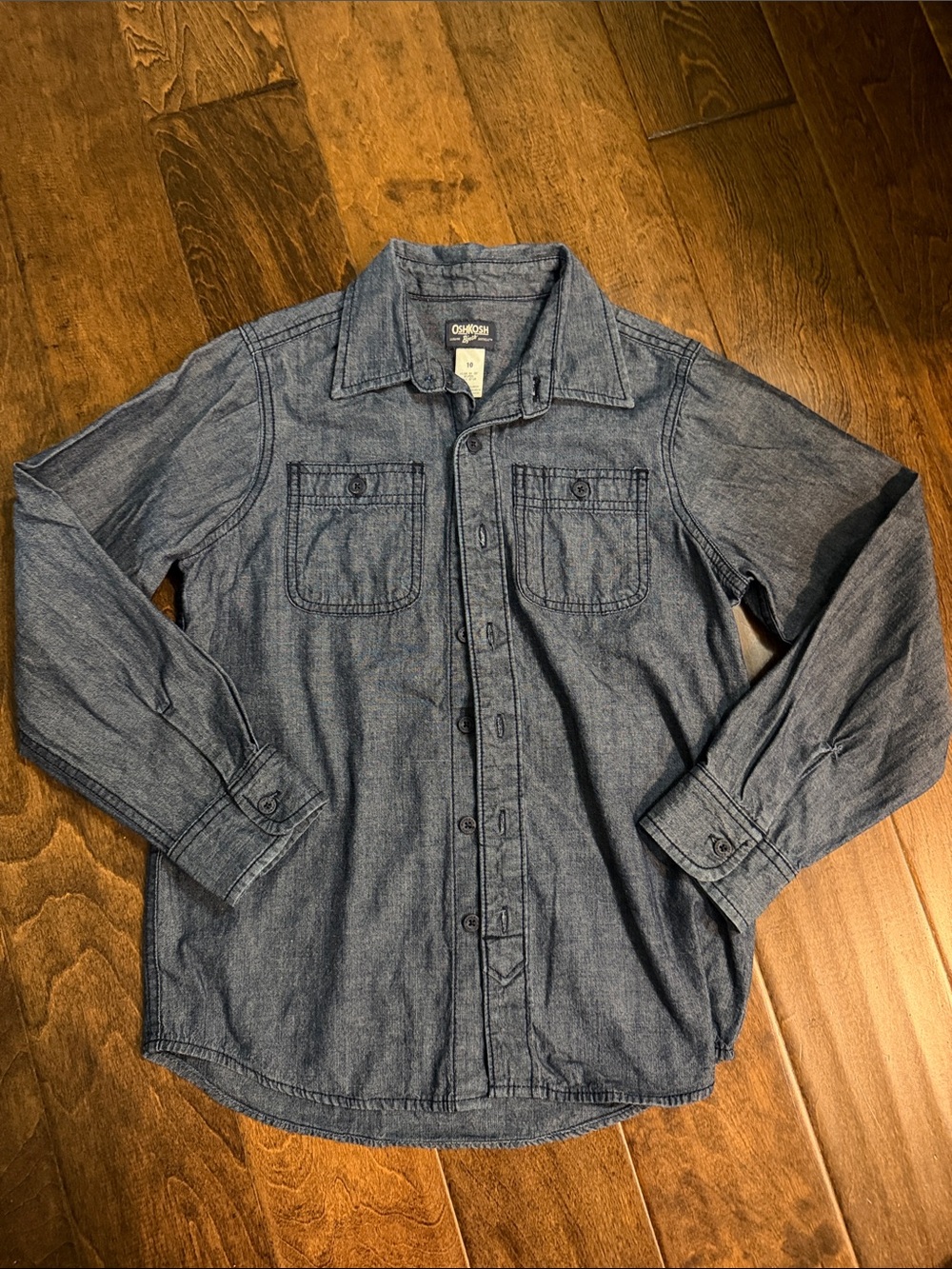 Boys Oshkosh Denim-Style Button Front Shirt - Blue